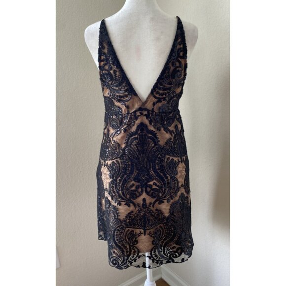 NWT Free People SZ 2 Nude w Black Lace Sequin Mini Dress Evening Party Strapless - Picture 2 of 8